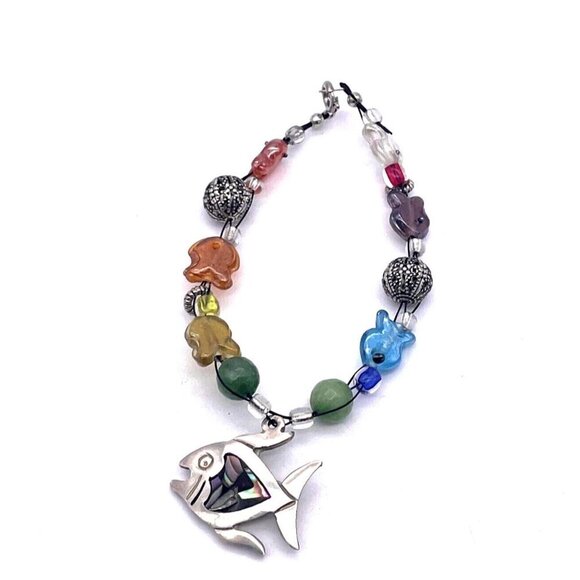 Taxco Mexico Tg-294 Fish Charm Cord Bracelet 925 Sterling Silver - Picture 1 of 5